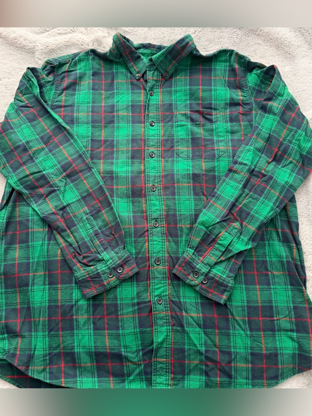 L.L. Bean Traditional Fit Scotch Plaid Flannel Shirt Green 3XL Tall Cabincore